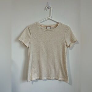 Anthropologie Textured Cream Off White Woven Tee T-Shirt Boho